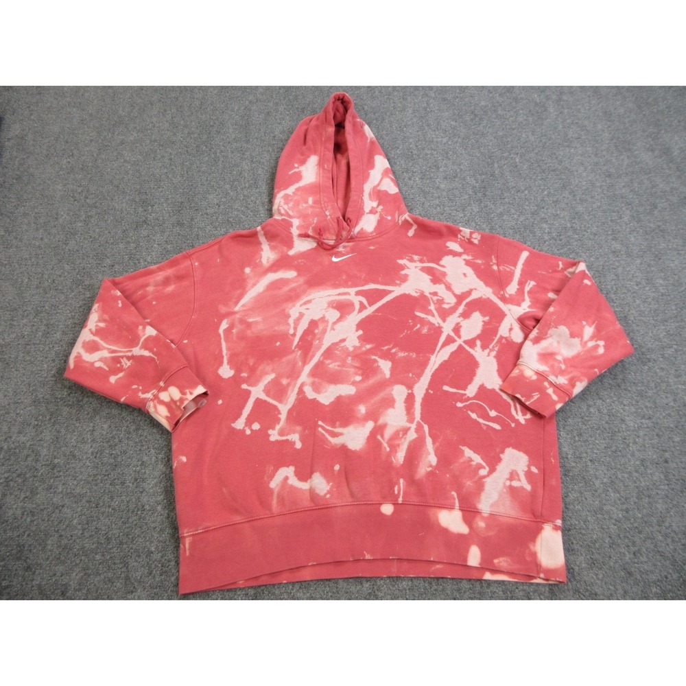 Nike Hoodie Womens Large Pink White Tie Dye Center Swoosh Logo DJ7668-622